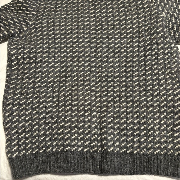 LL Bean Norwegian fisherman knit cardigan sweater charcoal gray and off white - Picture 3 of 5